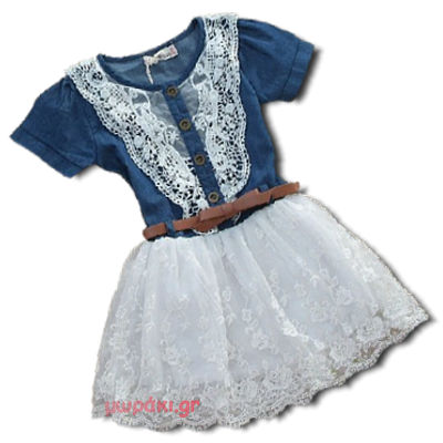 Βρεφικό παιδικό φόρεμα τζιν με δαντέλα