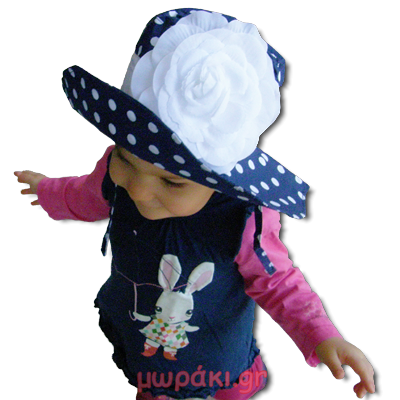 Βρεφικό παιδικό καπέλο πουά μπλε λευκό με λουλούδι