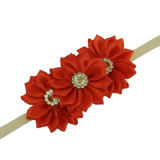 Κορδέλα μαλλιών με 3 σατέν κόκκινα λουλούδια