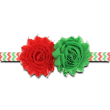 Κορδέλα ζιγκ ζαγκ με σιφόν κόκκινα και πράσινα λουλούδια