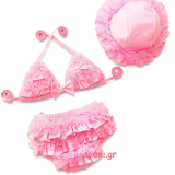 Μαγιό μπικίνι ροζ με σκουφάκι