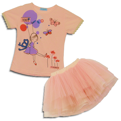 Βρεφικό παιδικό σετ ροζ μπλουζάκι με τούλινη φούστα