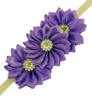Βρεφική παιδική κορδέλα με 3 μοβ σατέν λουλούδια
