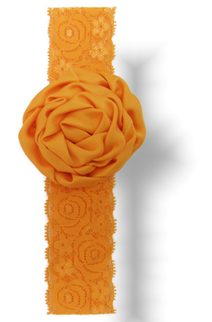 Βρεφική κορδέλα δαντέλα πορτοκαλί με σατέν λουλούδι